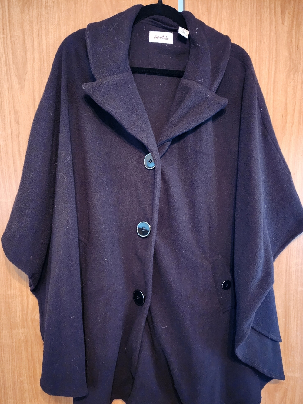 Le Moda Black Hooded Fleece Cape Coat